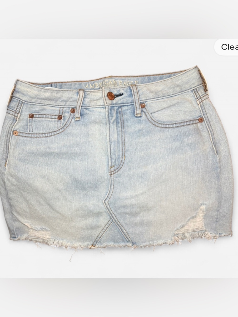 American Eagle Outfitters Light Wash y2k Raw-Hem Denim Mini Skirt - Light Blue